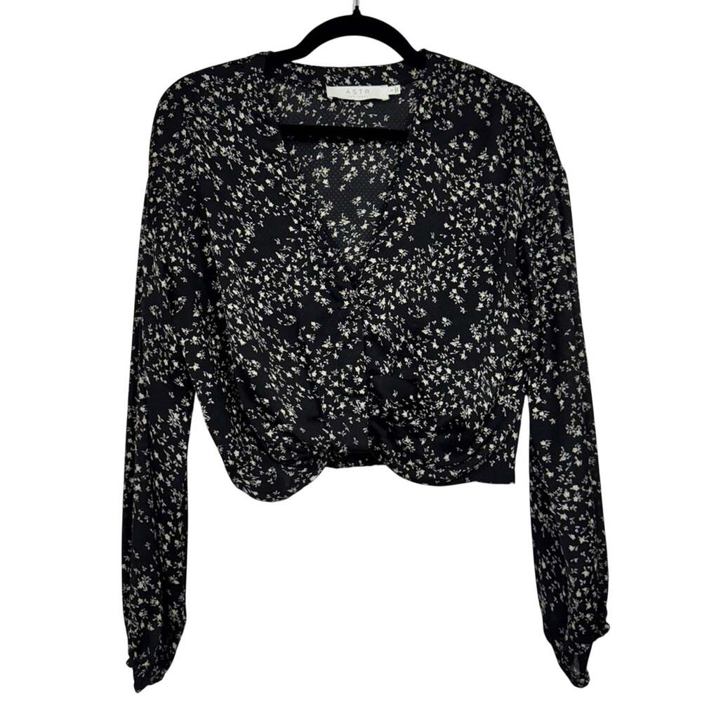 Astr The Label Black Ditsy Floral Cropped Long Sleeve Blouse Womens S Classic